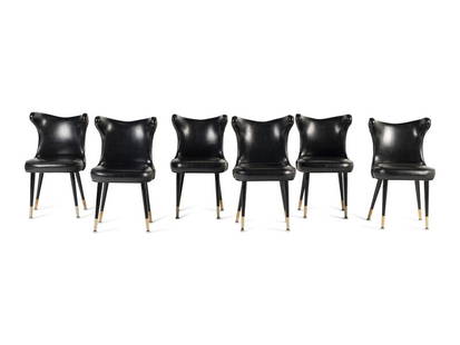A Set of Six Leather-Upholstered Wingback Chairs: A Set of Six Leather-Upholstered Wingback Chairs 20th Century Height 34 1/2 x width 19 x depth 18 inches. Property from the Chicago Residence of Interior Designer Donna Mondi