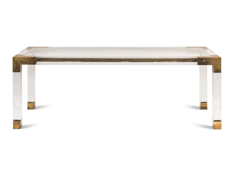 A Jonathan Adler Brass Mounted Acrylic Jacques Table: A Jonathan Adler Brass Mounted Acrylic Jacques Table Height 29 3/4 x width 85 x depth 31 1/2 inches. Property from the Chicago Residenc