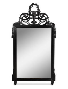 A Directoire Style Black Painted Mirror: A Directoire Style Black Painted Mirror Early 20th Century Height 50 1/2 x width 27 1/2 inches. This lot is located in Chicago. Condition Good con