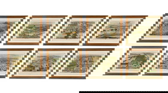 A Set of Eight Hand-Colored Engravings : A Set of Eight Hand-Colored Engravings  After Johannes Kip and Leonard Knyff depicting views of English country houses including Bolsover Castle, Derbyshire; Chatsworth House, Derbyshire; Wrest House,