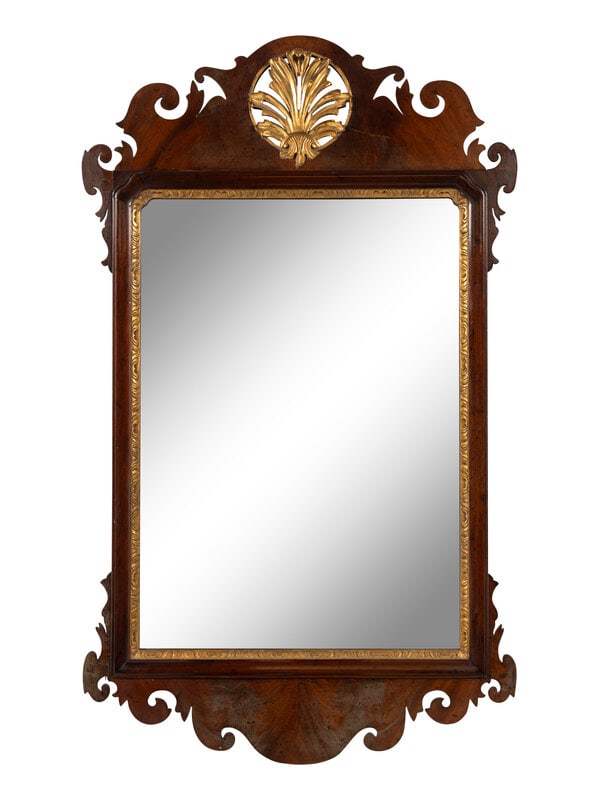 A George III Parcel-Gilt Mahogany Mirror: A George III Parcel-Gilt Mahogany Mirror 19th Century Height 40 x width 24 inches. Property from the Buck Family Collection, Philadelphia This lot is located in Chicag