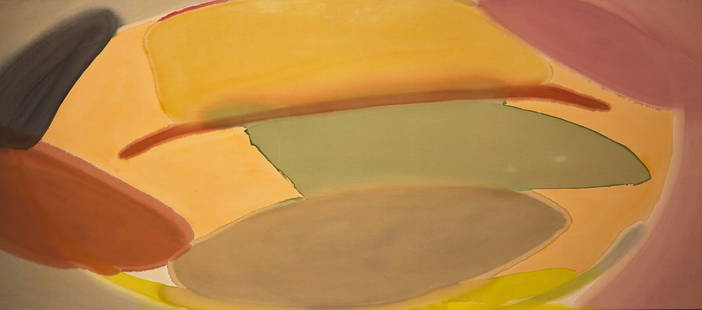 Larry Zox (American, 1937-2006) Wind Mix, 1975-79: Larry Zox (American, 1937-2006) Wind Mix, 1975-79 acrylic on canvas signed Zox and dated (to canvas overhang); signed again (to stretcher) 38 3/4 x 87 1/2 inches. This lot is located in Philadelphia.