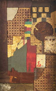 Harry St. John Dix (American, 1907-1968) Untitled (Collage): Harry St. John Dix (American, 1907-1968) Untitled (Collage) mixed media collage on wood 18 1/4 x 12 inches. Property from the Estate of Mimi Kazon This lot is located in Philadelphia.