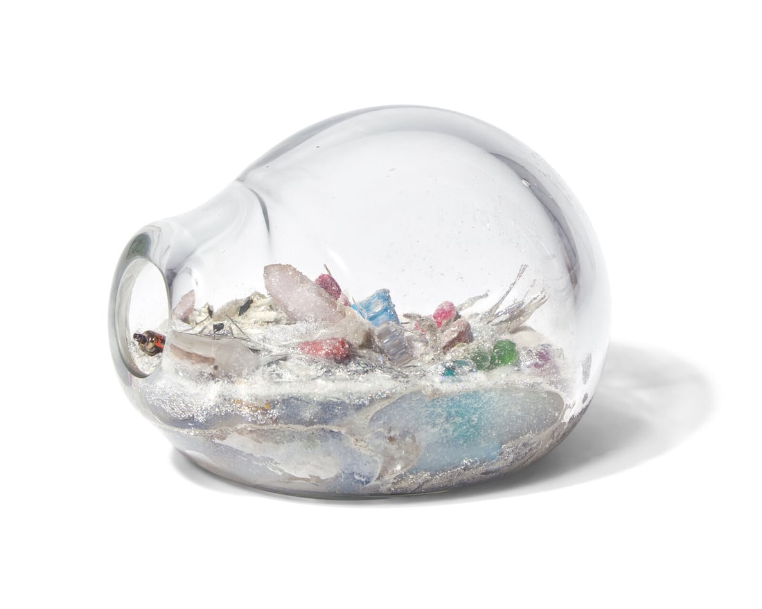 Paula Hayes (American, b. 1958) MG 30 200g: Paula Hayes (American, b. 1958) MG 30 200g handblown glass, crystals, glitter and mixed media incised with signature and title (to underside) Height: 6 1/4 inches. Property from the Toby Devan Lewis C