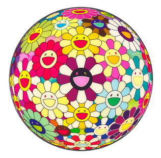 Takashi Murakami (Japanese, b. 1962) Flowerball Sexual Violet No. 1 (3D), 2013: Takashi Murakami (Japanese, b. 1962) Flowerball Sexual Violet No. 1 (3D), 2013 offset print signed and numbered 184/300 in silver ink Diameter: 28 inches. This lot is located in Philadelphia. Publishe