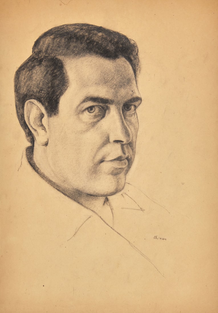 Thomas Chimes (American, 1921–2009) Untitled (Self-Portrait), c. 1950s: Thomas Chimes (American, 1921–2009) Untitled (Self-Portrait), c. 1950s charcoal on paper signed Chimes (lower right) 17 7/8 x 11 7/8 inches. This lot is located in Philadelphia. Provenance: The