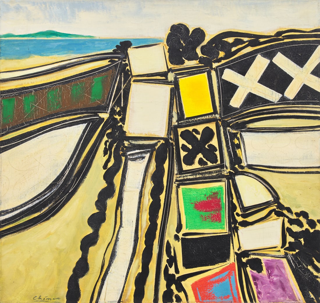 Thomas Chimes (American, 1921-2009) Untitled, 1961: Thomas Chimes (American, 1921-2009) Untitled, 1961 oil on linen signed Chimes (lower left) 23 x 23 inches. This lot is located in Philadelphia. Provenance: The Artist. By family descent. Private Colle