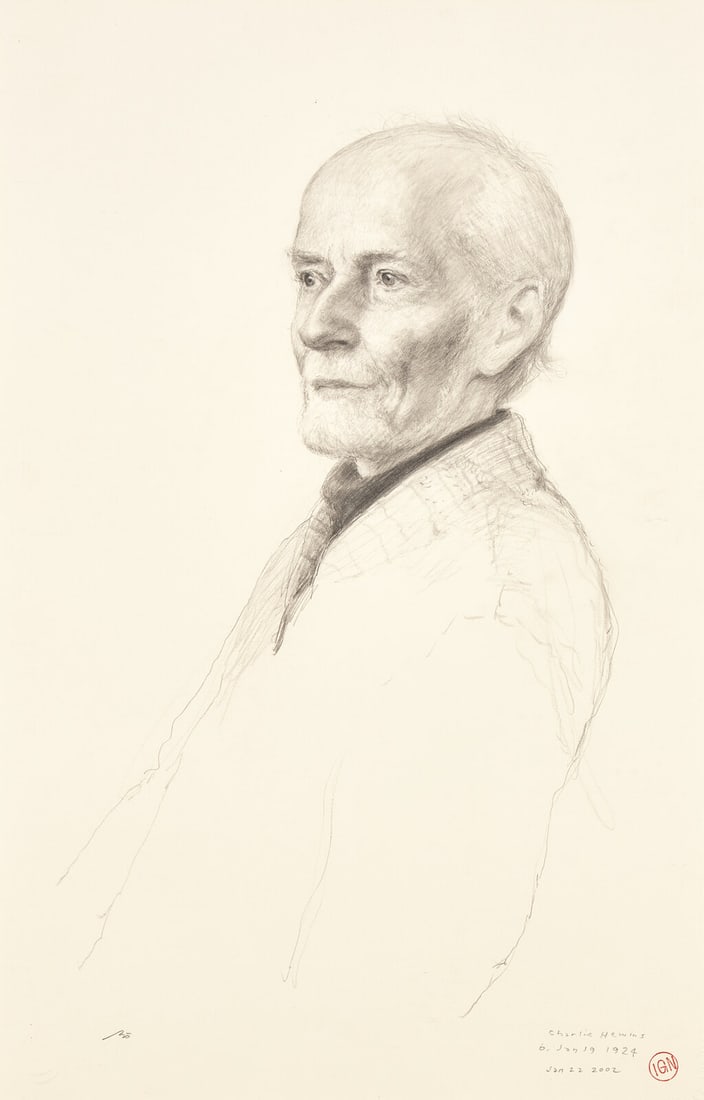 Bo Bartlett (American, b. 1955) Portrait of Charlie Hewins, In Profile, 2001: Bo Bartlett (American, b. 1955) Portrait of Charlie Hewins, In Profile, 2001 graphite on Arches signed Bo with artist's blind stamp (lower left) and inscribed Charlie Hewins b. Jun 19 1924/Jan 22 2002
