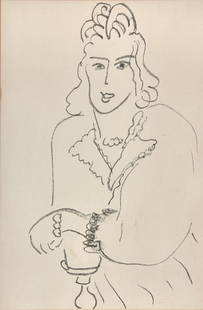 Henri Matisse (French, 1869-1954) Jeune Femme Coiffure Louis XV from Poèmes de Charles D’: Henri Matisse (French, 1869-1954) Jeune Femme Coiffure Louis XV from Poèmes de Charles D’Orléans, 1942 lithograph on chiné applique signed and numbered 18/25 in pencil Image: 15 5
