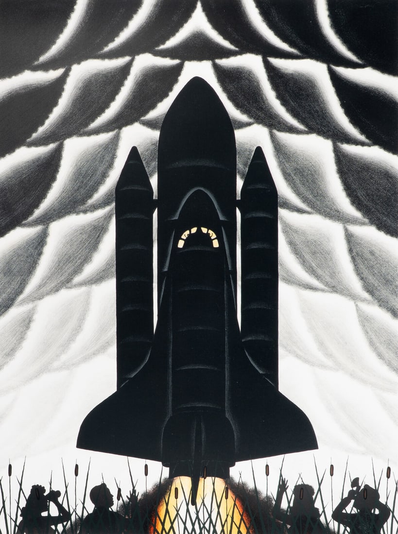 Roger Brown (American, 1941-1997) Cathedrals of Space, 1983: Roger Brown (American, 1941-1997) Cathedrals of Space, 1983 lithograph and screenprint signed, titled, dated, and numbered 33/65 in pencil 40 x 30 inches. This lot is located in Chicago. Printed by St