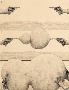 Robert Malaval (French, 1937-1980) Duel, 1965: Robert Malaval (French, 1937-1980) Duel, 1965 ink on paper signed Malaval, titled and dated (center left edge) 25 1/2 x 19 5/8 inches. Provenance: Galerie Darthea Speyer, Paris Acquired from the above