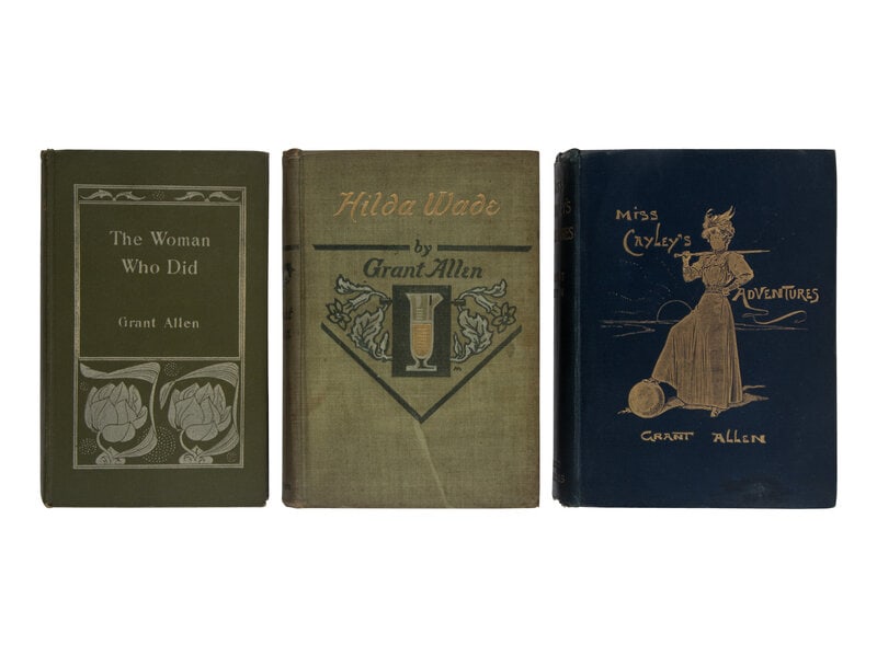 ALLEN, Grant (1848-1899). A group of 3 FIRST EDITIONS, comprising: : ALLEN, Grant (1848-1899). A group of 3 FIRST EDITIONS, comprising: 1) The Woman Who Did. London: John Lane, 1895. Cover and title illustration by Aubrey Beardsley. 2) Miss Cayley's Adventure