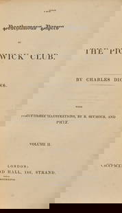 DICKENS, Charles (1812-1870). The Posthumous Papers of the Pickwick Club. London: Chapman and Hall, : DICKENS, Charles (1812-1870). The Posthumous Papers of the Pickwick Club. London: Chapman and Hall, 1837. 8vo. Engraved frontispiece, engraved vignette title-page, and 41 engraved plates by Robert Sey