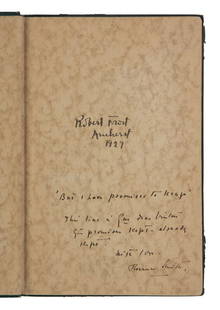 FROST, Robert (1874-1963). A group of 3 FIRST EDITIONS, comprising: : FROST, Robert (1874-1963). A group of 3 FIRST EDITIONS, comprising: 1) West-Running Brook. New York: Henry Holt, 1928. FIRST EDITION. INSCRIBED BY FROST. 2) A Further Range. New York: He