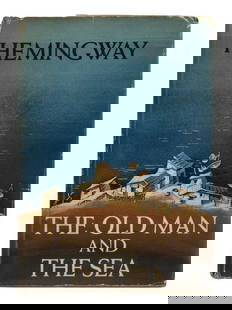 HEMINGWAY, Ernest (1899-1961). The Old Man and The Sea. New York: Charles Scribner’s Sons, 195: HEMINGWAY, Ernest (1899-1961). The Old Man and The Sea. New York: Charles Scribner&#8217;s Sons, 1952. 8vo. Original blue cloth (spine leaned and sunned, light rubbing to fore-corners); dust jacket (s