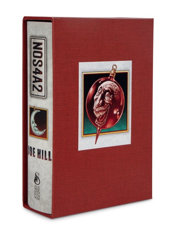 HILL, Joe (b.1972). NOS4A2. Burton, MI: Subterranean Press, 2013. : HILL, Joe (b.1972). NOS4A2. Burton, MI: Subterranean Press, 2013. Small 4to. Illustrations after Gabriel Rodriguez. Original red cloth, silver-lettered spine; dust jacket; cloth slipcase with color pi
