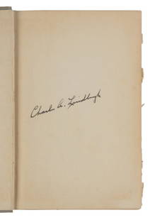 LINDBERGH, Charles. (1902-1974). "We". New York: Grosset & Dunlap, 1928. : LINDBERGH, Charles. (1902-1974). "We". New York: Grosset &amp; Dunlap, 1928. 8vo. Original light grey cloth, printed blue cover and spine labels; dust jacket (tears and chipping to extremities, large