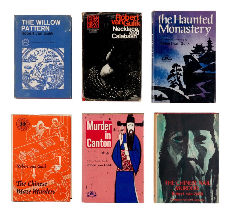 VAN GULIK, Robert (1910-1967). A group of 6 FIRST EDITIONS, comprising: : VAN GULIK, Robert (1910-1967). A group of 6 FIRST EDITIONS, comprising: 1) The Chinese Maze Murders. The Hague and Bandung: W. Van Hoeve, 1956. (Dampstaining to dust jacket and endpapers). THE AUTHOR'