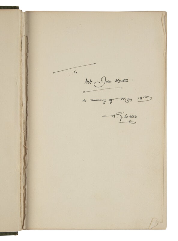 WELLS, H.G. (1866-1946). A pair of FIRST EDITIONS, BOTH INSCRIBED, comprising: (1 of 1)