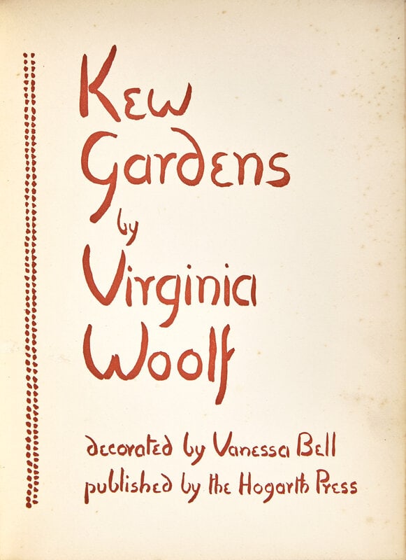 WOOLF, Virginia (1882-1941). Kew Gardens. London: The Hogarth Press, 1927.  (1 of 2)