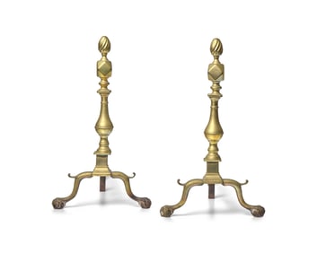 A Pair of Chippendale Brass Andirons