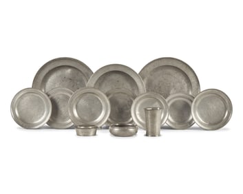 A Group of Thirteen Pewter Table Items