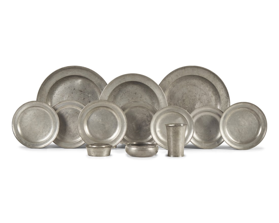 A Group of Thirteen Pewter Table Items (1 of 2)