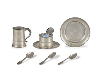 A Group of Six English and Continental Pewter Table Items