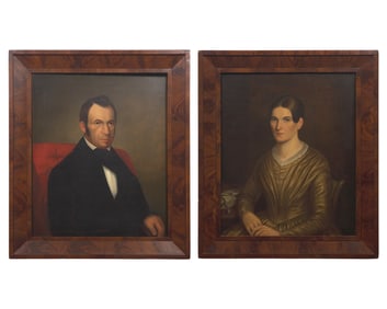 American School, 19th Century, A Pair of Portraits: A Lady and Gentleman