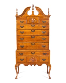 A Queen Anne Carved Walnut High Chest Of Drawers