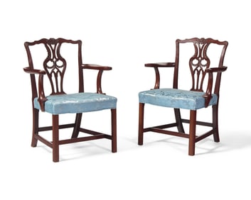 A Pair of Chippendale Style Carved Mahogany Armchairs