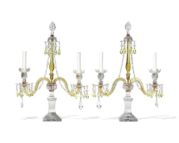 A Pair of George III Citrine and Colorless Cut-Glass Girandoles