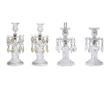 Two Pairs of George III Colorless and Citrine Cut-Glass Candlesticks