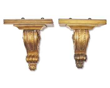 A Pair of George III Neoclassical Carved Giltwood and Gesso Wall Brackets