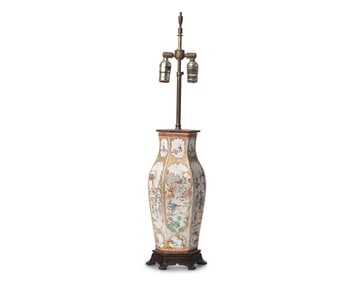 A Chinese Export Porcelain Famille Rose Hexagonal Vase Mounted as a Lamp