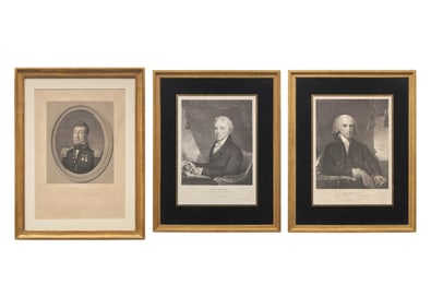 Three Engraved Portraits of Marquis de Lafayette, James Madison, and James Monroe