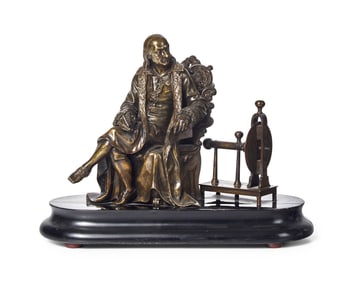 A French Bronze Seated Figure of Benjamin Franklin with His Electrical Amusements
