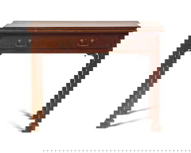 A Chippendale Mahogany Card Table: A Chippendale Mahogany Card Table Philadelphia, Pennsylvania, Circa 1760-1780 with flat rectangular top, over single drawer, with carved brackets, on straight Marlborough legs ending in block feet. He