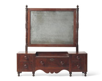 A Federal Inlaid and Figured Mahogany Dressing Mirror