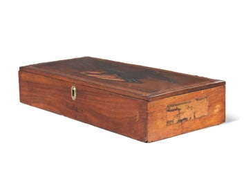 A Late Federal Inlaid Mahogany and Decoupaged Cigar Box
