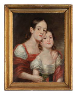 American School 19th Century, A Portrait of Two Girls: American School 19th Century, A Portrait of Two Girls Circa 1820 oil on canvas, framed. 26 1/2 x 19 1/2 inches (sight), 33 x 25 1/2 inches (frame). This lot is located in Philadelphia.