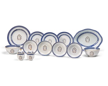 A Chinese Export Porcelain Armorial Partial Thirteen-Piece Service