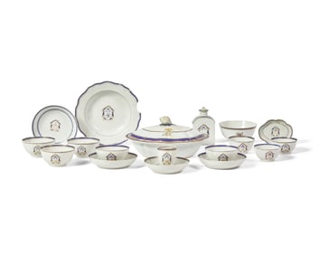 An Assembled Group of Eighteen Chinese Export Porcelain Armorial Tablewares