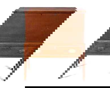 A Federal Inlaid Cherry Sugar Chest: A Federal Inlaid Cherry Sugar Chest Kentucky, Circa 1800 in two parts, the upper section with lift-lid top, the lower section with single drawer on tapered legs. Height 37 1/4 x width 32 1/2 x depth 1
