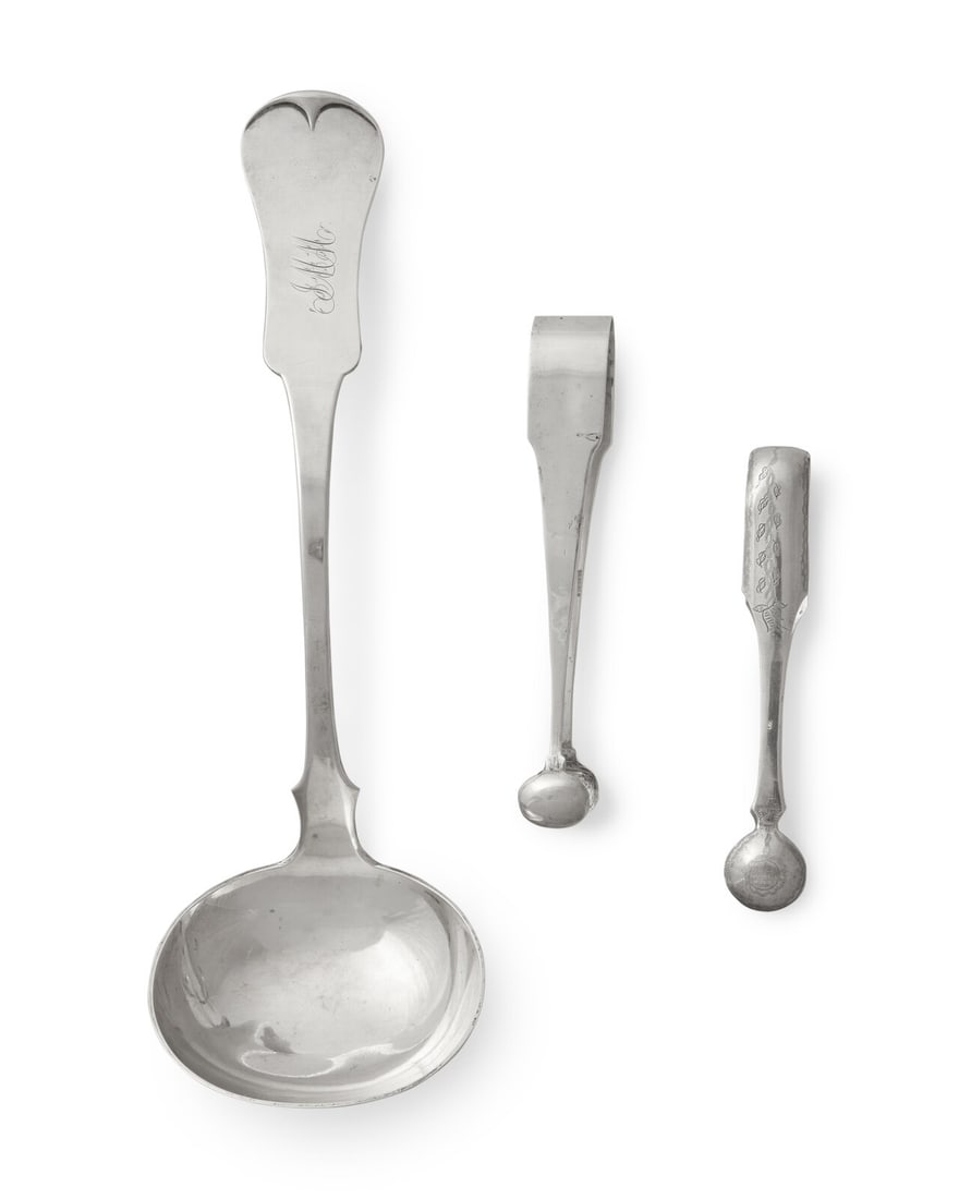 A Silver Punch Ladle and Two Silver Sugar Tongs