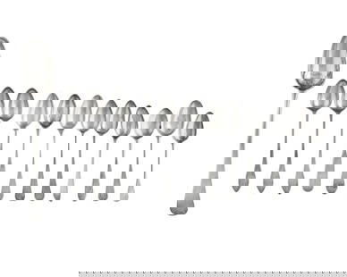 An Assorted Group of Twelve Silver Teaspoons: An Assorted Group of Twelve Silver Teaspoons Various Makers, 18th / Early 19th Century comprising a set of three bird-back teaspoons by David Hall (1767-1814), Lancaster, Pennsylvania, circa 1795, wit