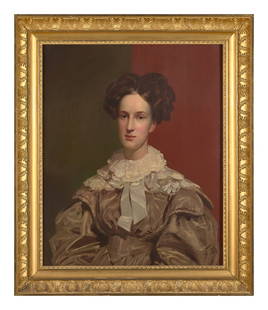 American School 19th Century, Portrait of Lucretia Richardson Janes (1799-1832) of Boston,: American School 19th Century, Portrait of Lucretia Richardson Janes (1799-1832) of Boston, Massachusetts oil on panel, framed, verso bearing notes with sitter identification and family information. 29