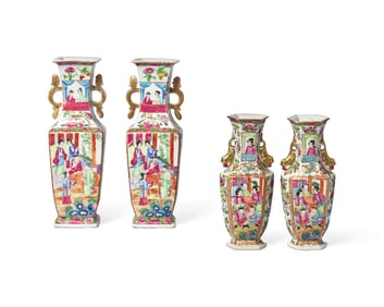 Four Chinese Export Porcelain Rose Medallion Vases