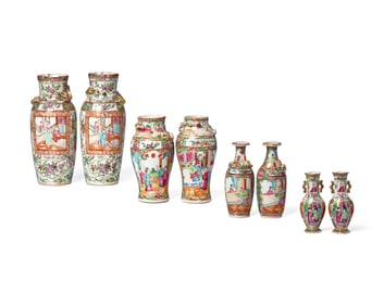 Eight Chinese Export Porcelain Rose Medallion Vases
