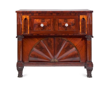 A Classical Carved, Inlaid and Veneered Mahogany Secretary Base